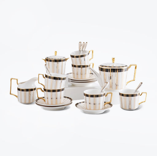 Hand-Painted Gold Striped Bone China Tea Set-1