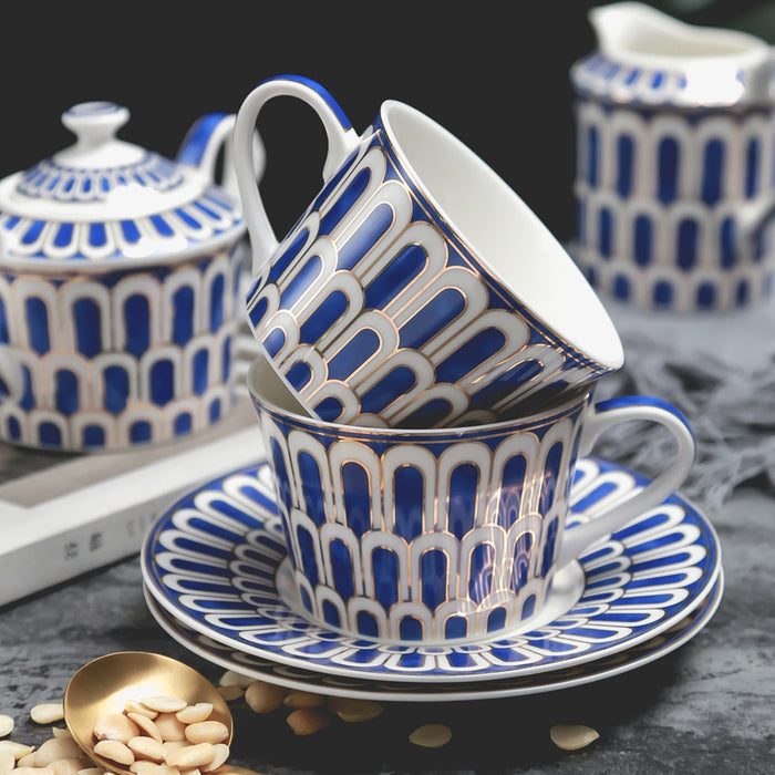 Blue Glazed Hand-Painted Gold Lined Tea Set-3