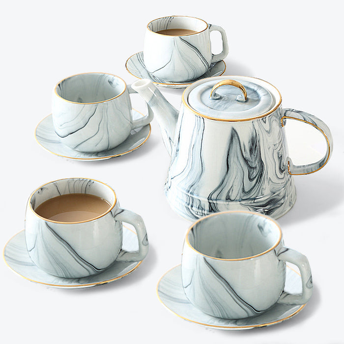 Gold Trim Marbling Ceramic Tea Set-1