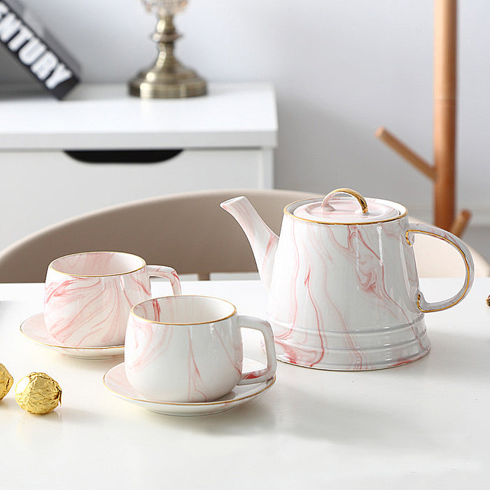 Gold Trim Marbling Ceramic Tea Set-6