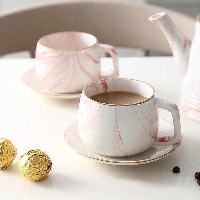 Gold Trim Marbling Ceramic Tea Set-7