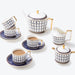 Bone China Blue Geometric Gold Trim Ceramic Tea Set-1