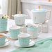 Light Blue Plaid Gold Trim Ceramic Tea Set-2