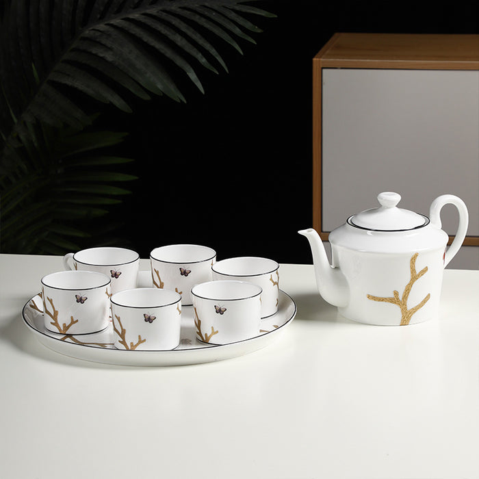 Bone China Branch and Bird Gold Trim Tea Set-2