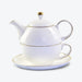 Gold Trim Bone China White Tea Set for One Set-1