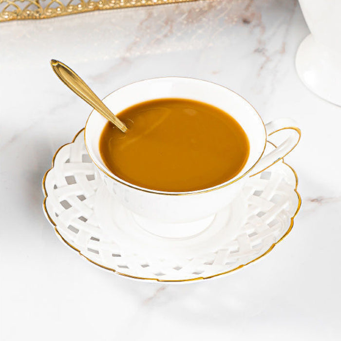 Modern White Bone China Gold Trim Ceramic Tea Set-3