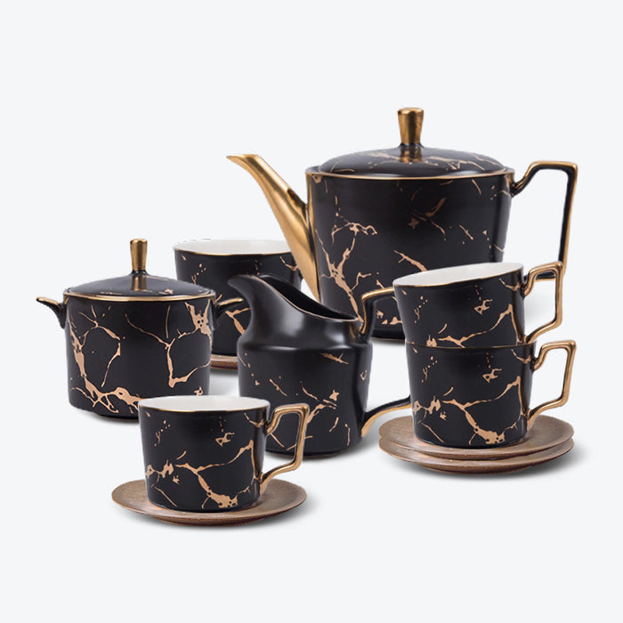 Marble Pattern Gold Trim Ceramic Tea Set-3