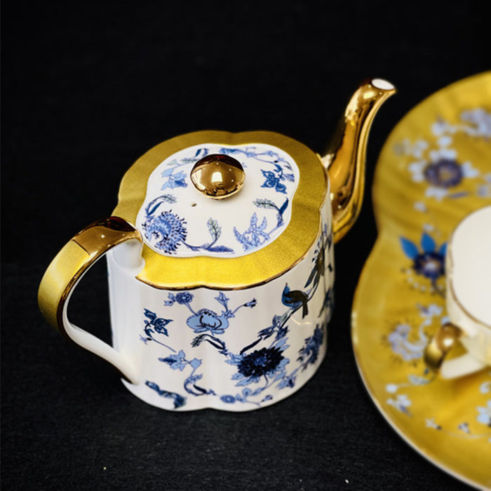Flower and Bird Bone China Tea Gold Trim Tea Set-6