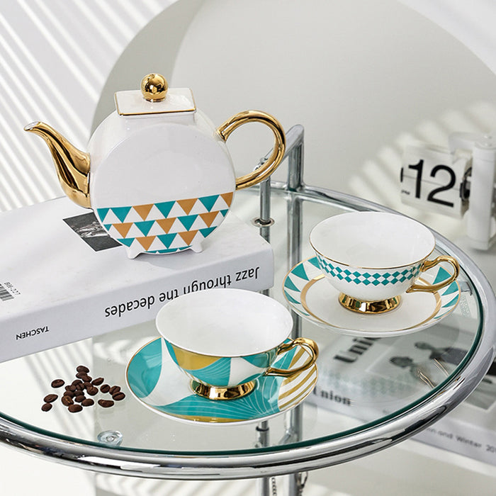 Modern Geometric Gold Trim Ceramic Tea Set-2