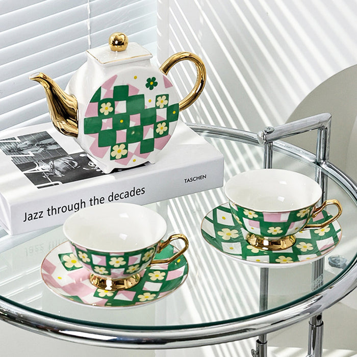 Modern Geometric Gold Trim Ceramic Tea Set-6