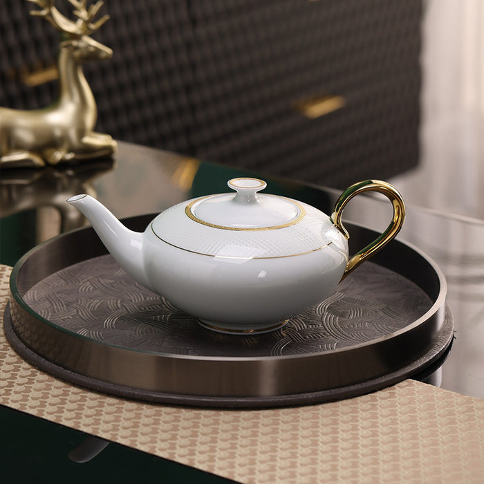 Bone China White Plaid Cup Gold Trim Ceramic Tea Set-5