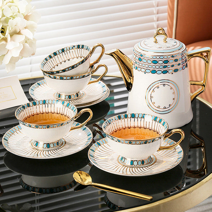 Gem Pattern Bone China Gold Trim Tea Set-6