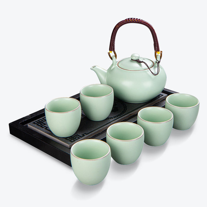 Cyan-Blue Ceramic Kungfu Tea Set-1