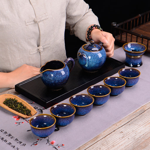 Blue Flambe Glaze Ceramic Kung Fu Tea Set-2