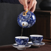 Elegant Blue Flowers Teapot-3