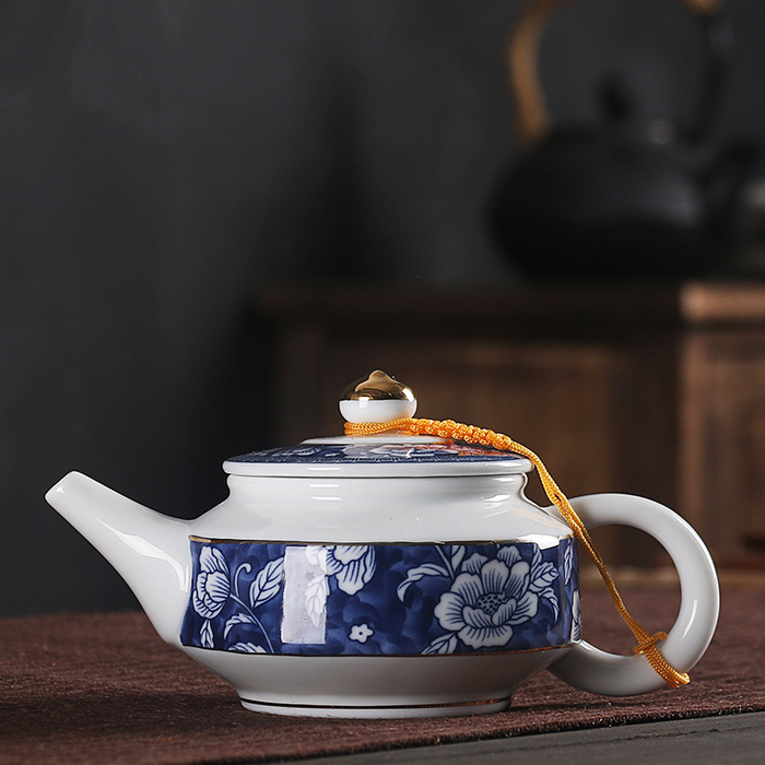 Elegant Blue Flowers Teapot-5