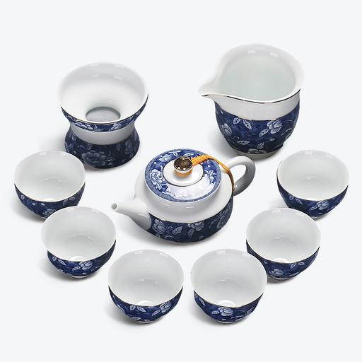Blue and White Flower Ceramic Kung Fu Tea Set-1