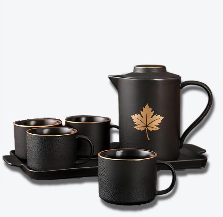 Gold Ring Dotted Black Frosted Tea Set